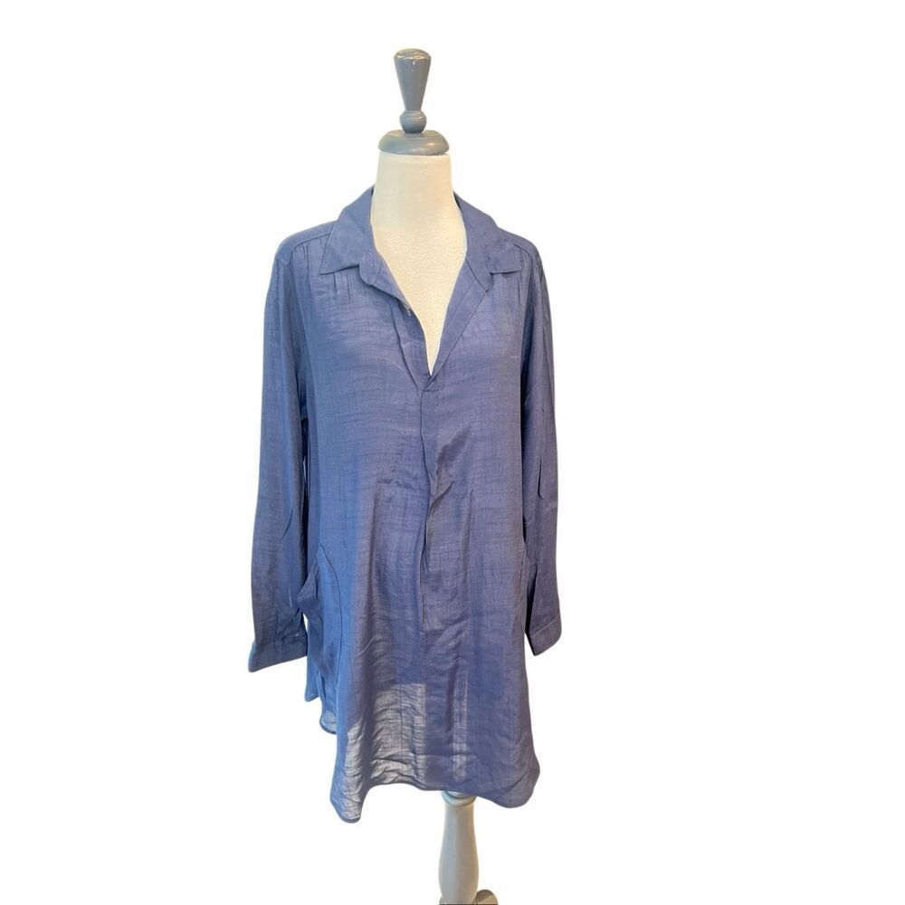 Joseph Ribkoff Women's Collared V-Neck Pocket Long Sleeve Tunic Top Blue Size 10